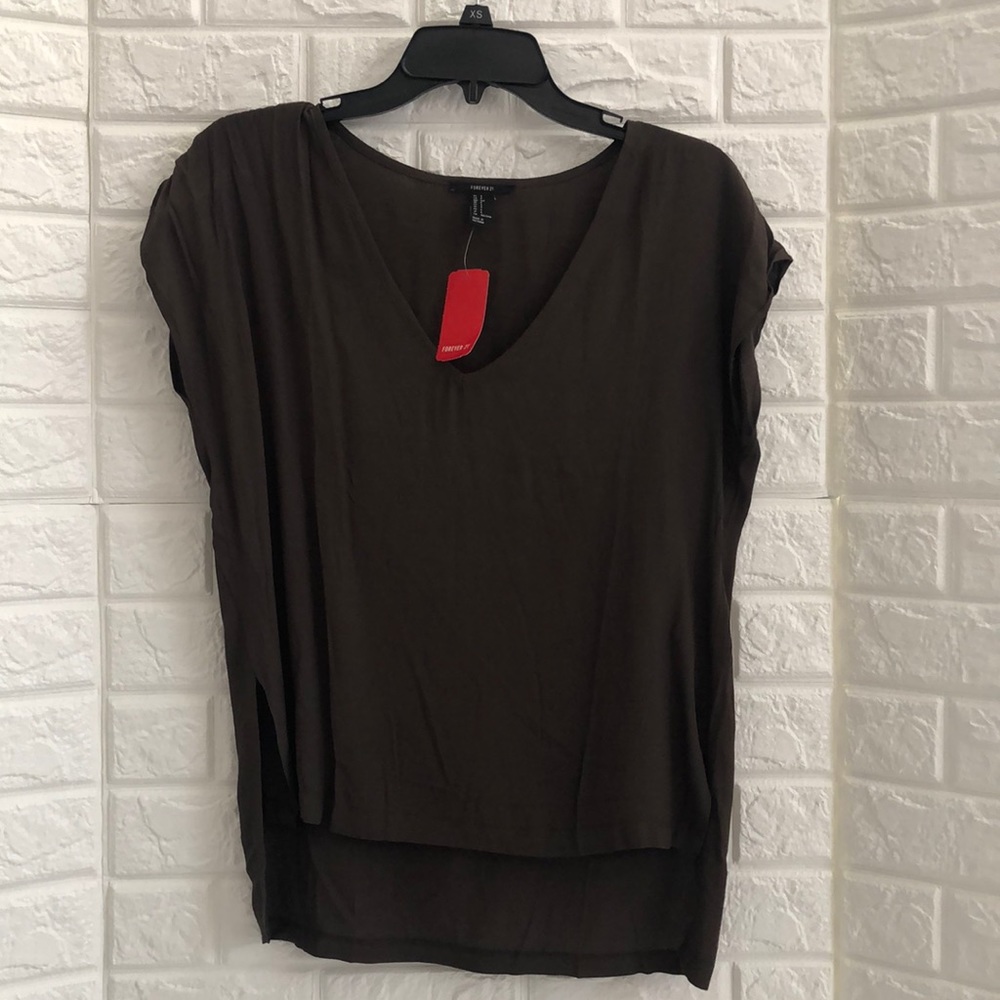 Forever 21 olive green woven cap sleeve high low